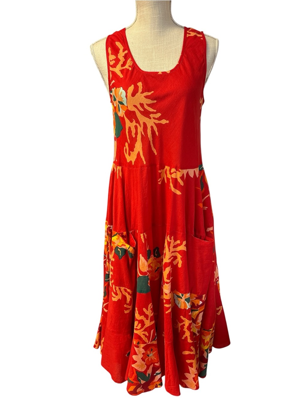 Terre Rouge Sleeveless Red Floral A-Line Dress Sz/M